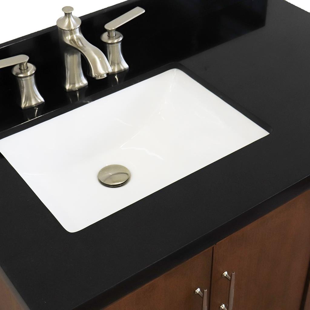 Bellaterra MCM 37" Single Vanity, Walnut, Black Galaxy Granite Top/Rectangle Sink, Left Door/Left Sink