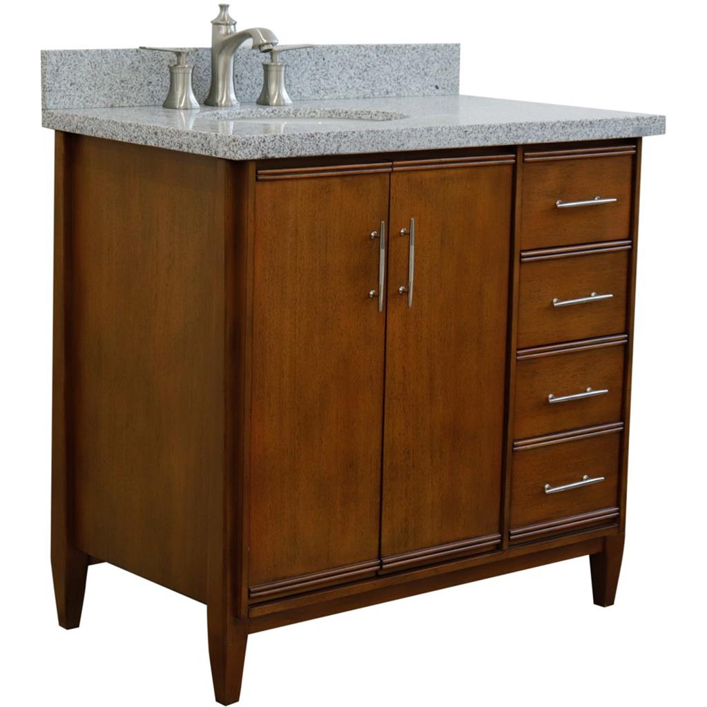 Bellaterra MCM 37" Single Vanity, Walnut, Gray Granite Top/Oval Sink, Left Door/Left Sink