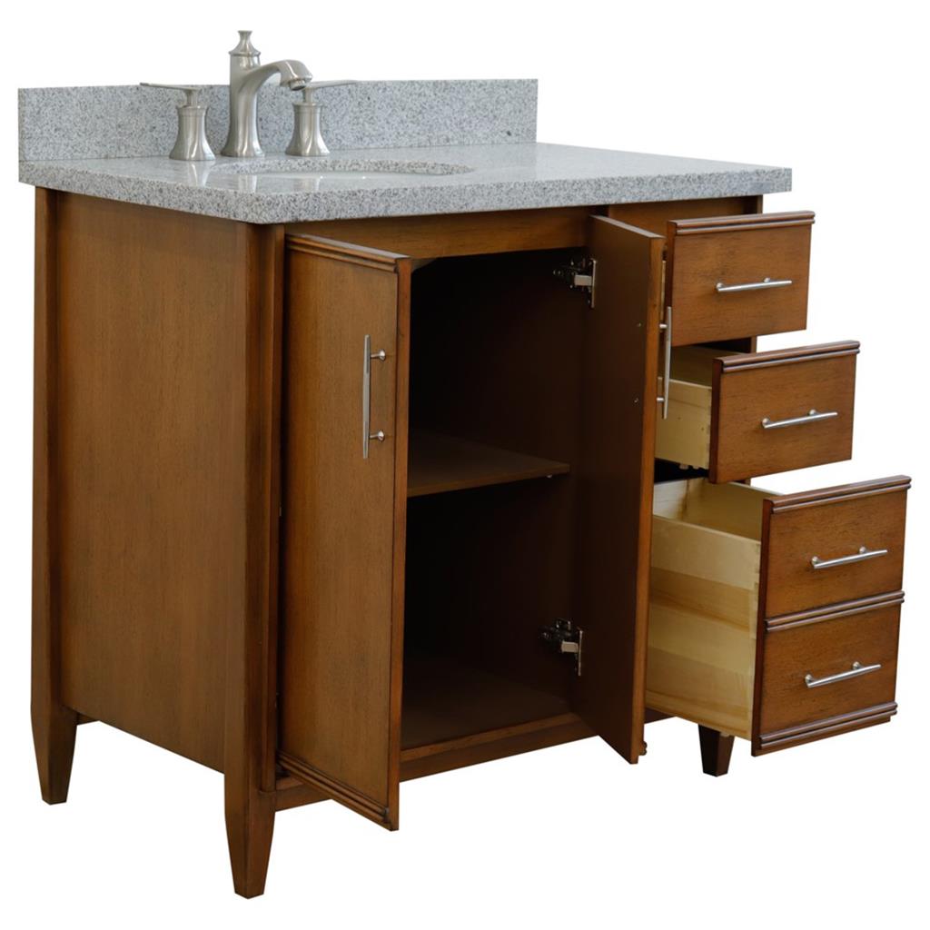 Bellaterra MCM 37" Single Vanity, Walnut, Gray Granite Top/Oval Sink, Left Door/Left Sink