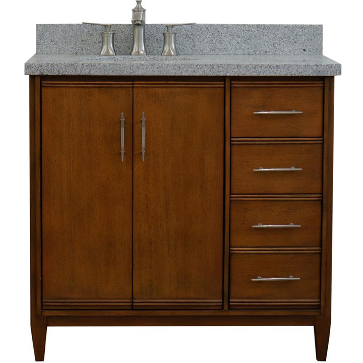 Bellaterra MCM 37" Single Vanity, Walnut, Gray Granite Top/Oval Sink, Left Door/Left Sink