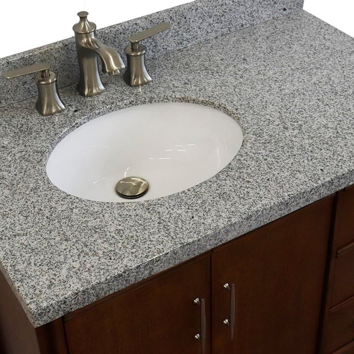 Bellaterra MCM 37" Single Vanity, Walnut, Gray Granite Top/Oval Sink, Left Door/Left Sink