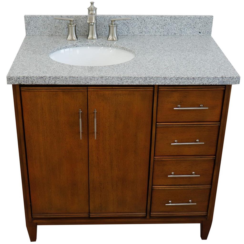 Bellaterra MCM 37" Single Vanity, Walnut, Gray Granite Top/Oval Sink, Left Door/Left Sink