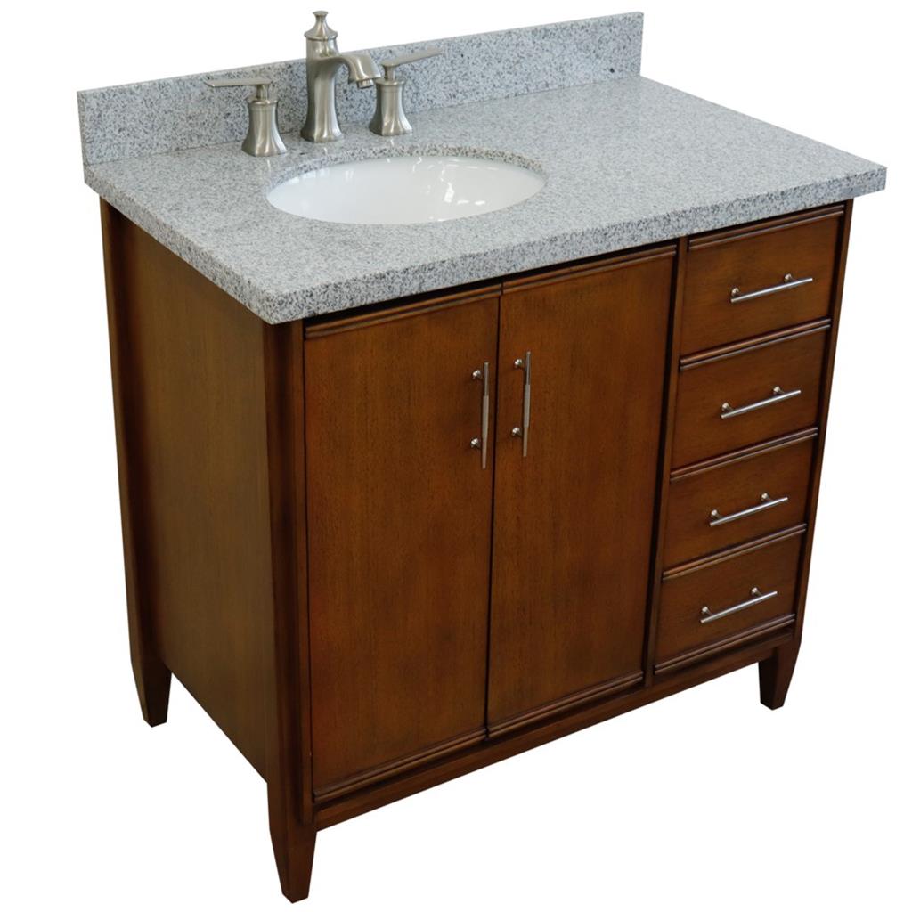 Bellaterra MCM 37" Single Vanity, Walnut, Gray Granite Top/Oval Sink, Left Door/Left Sink