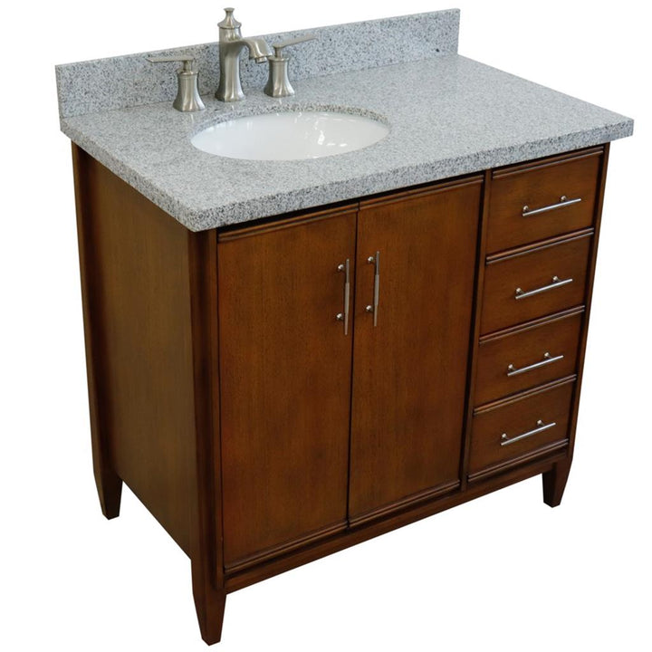 Bellaterra MCM 37" Single Vanity, Walnut, Gray Granite Top/Oval Sink, Left Door/Left Sink