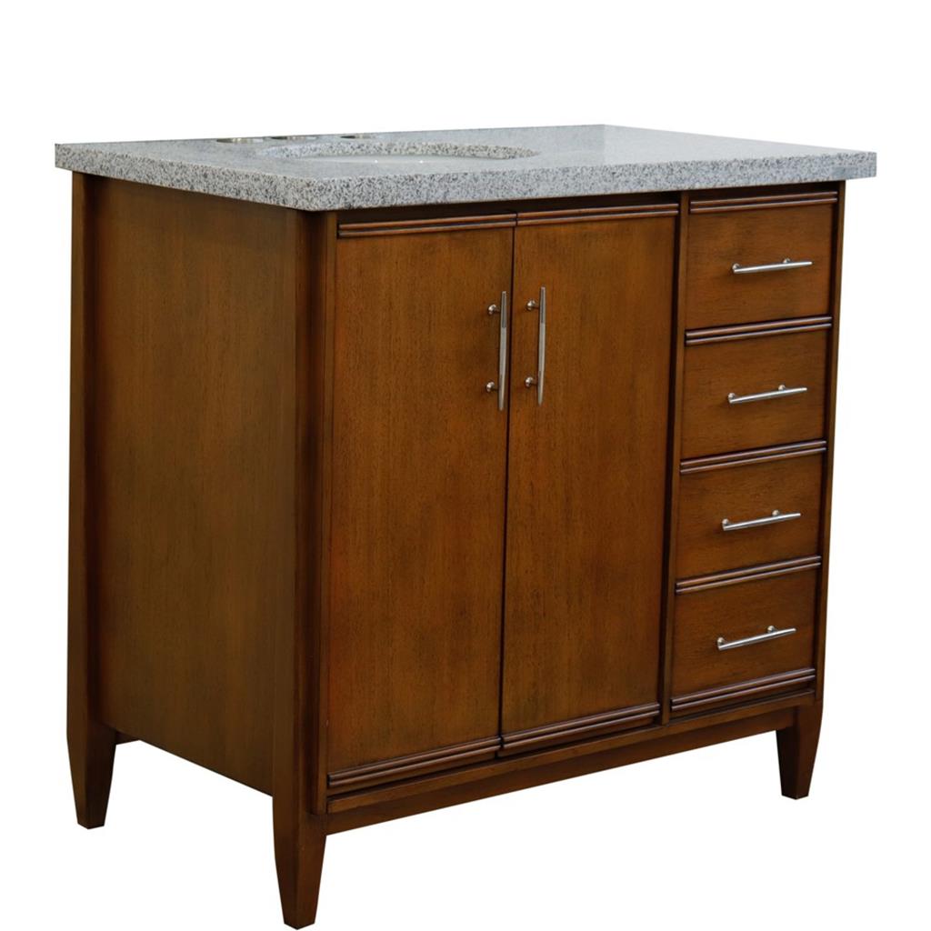 Bellaterra MCM 37" Single Vanity, Walnut, Gray Granite Top/Oval Sink, Left Door/Left Sink