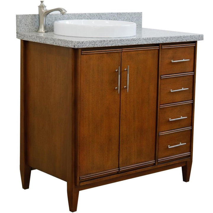 Bellaterra MCM 37" Single Vanity, Walnut, Gray Granite Top/Round Sink, Left Door/Left Sink