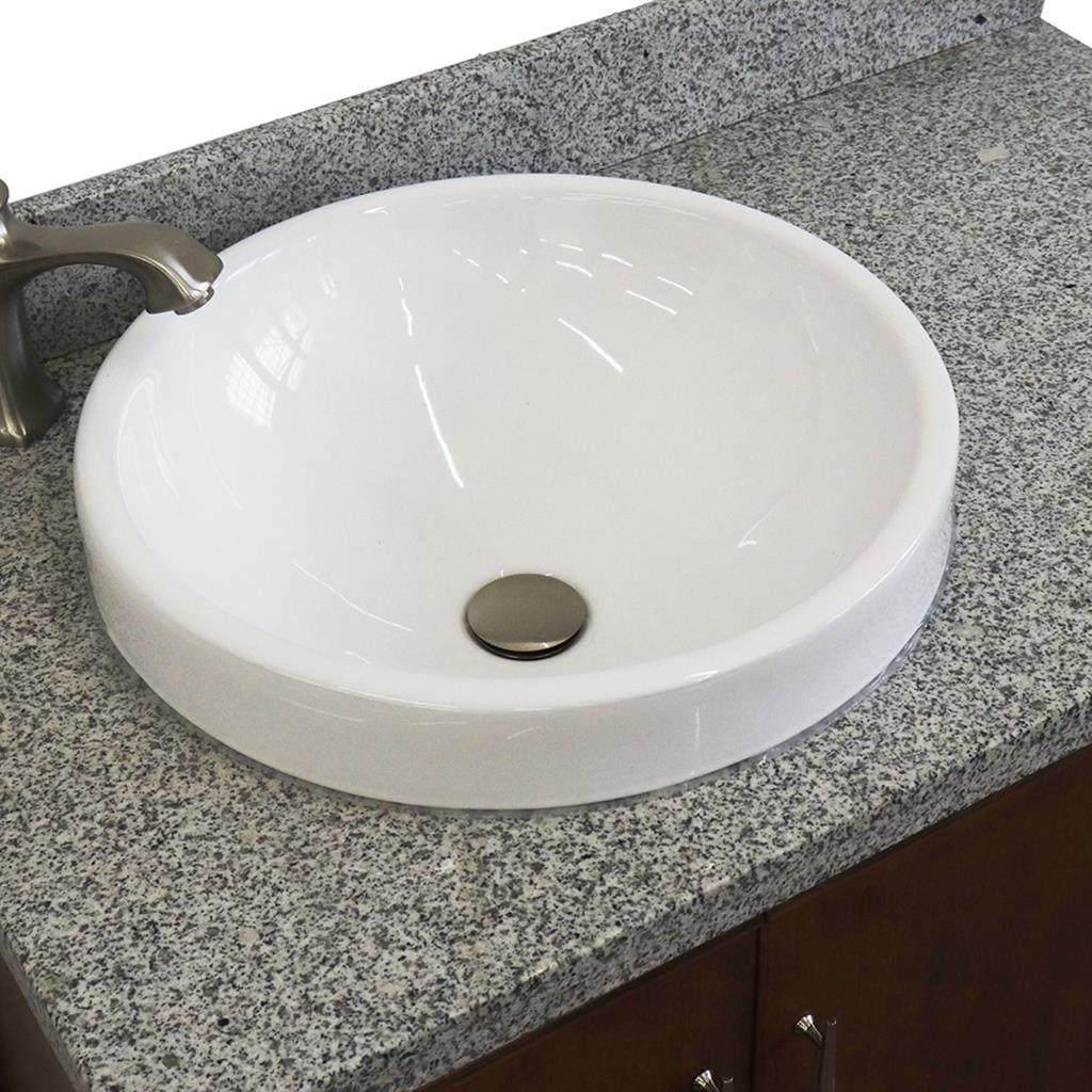 Bellaterra MCM 37" Single Vanity, Walnut, Gray Granite Top/Round Sink, Left Door/Left Sink