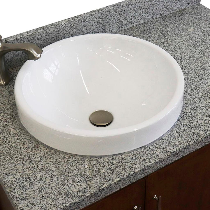 Bellaterra MCM 37" Single Vanity, Walnut, Gray Granite Top/Round Sink, Left Door/Left Sink