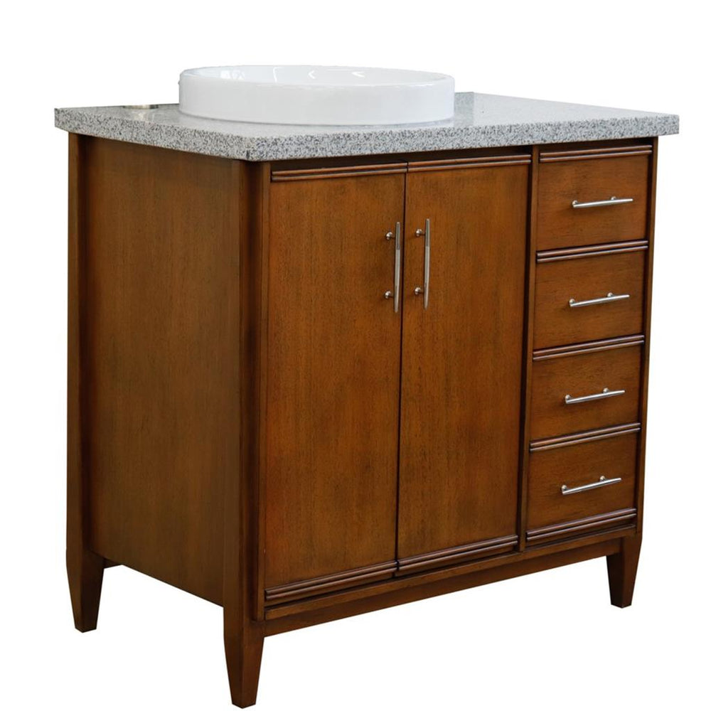 Bellaterra MCM 37" Single Vanity, Walnut, Gray Granite Top/Round Sink, Left Door/Left Sink