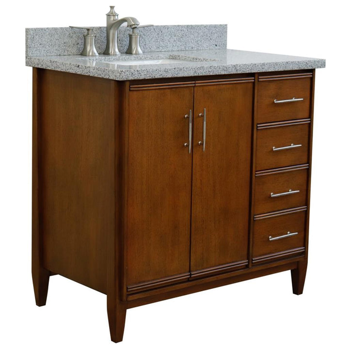 Bellaterra MCM 37" Single Vanity, Walnut, Gray Granite Top/Rectangle Sink, Left Door/Left Sink