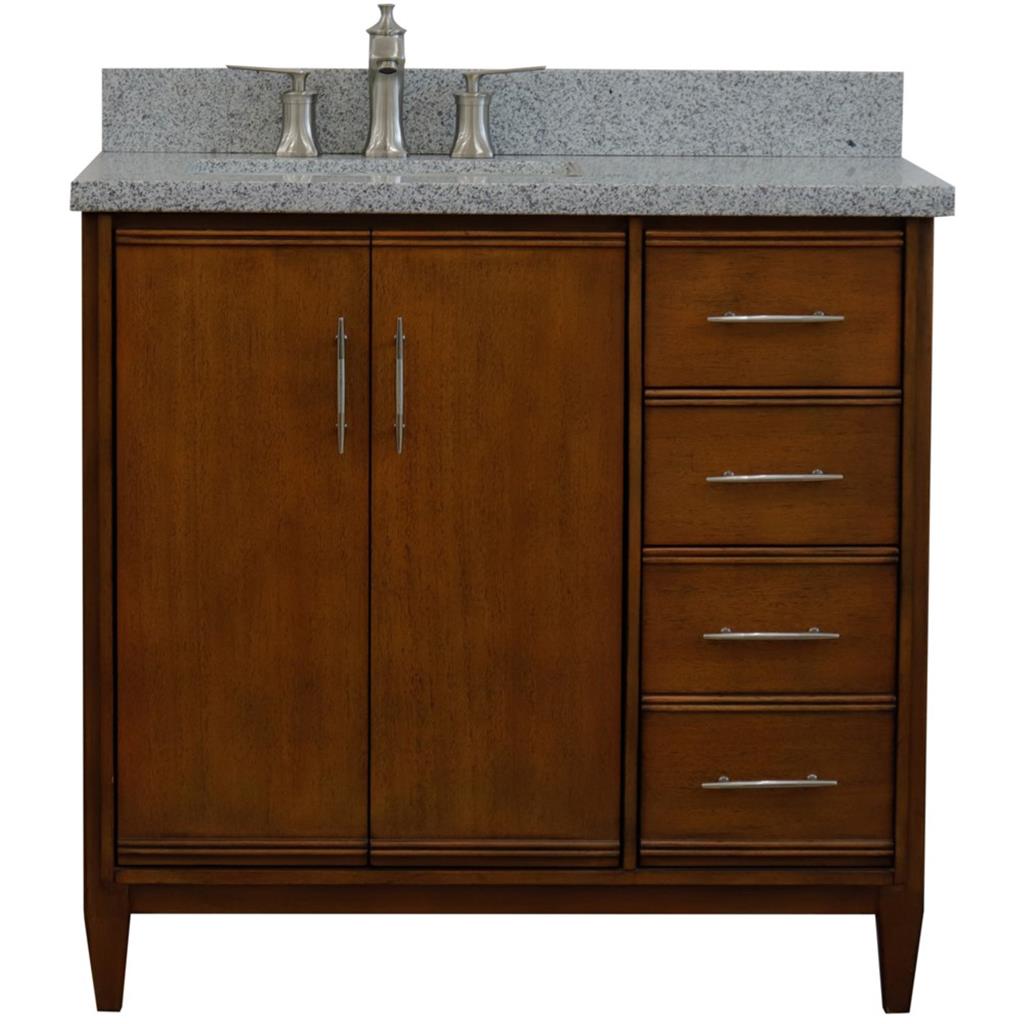 Bellaterra MCM 37" Single Vanity, Walnut, Gray Granite Top/Rectangle Sink, Left Door/Left Sink