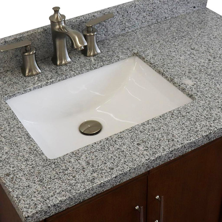 Bellaterra MCM 37" Single Vanity, Walnut, Gray Granite Top/Rectangle Sink, Left Door/Left Sink