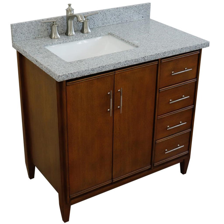 Bellaterra MCM 37" Single Vanity, Walnut, Gray Granite Top/Rectangle Sink, Left Door/Left Sink