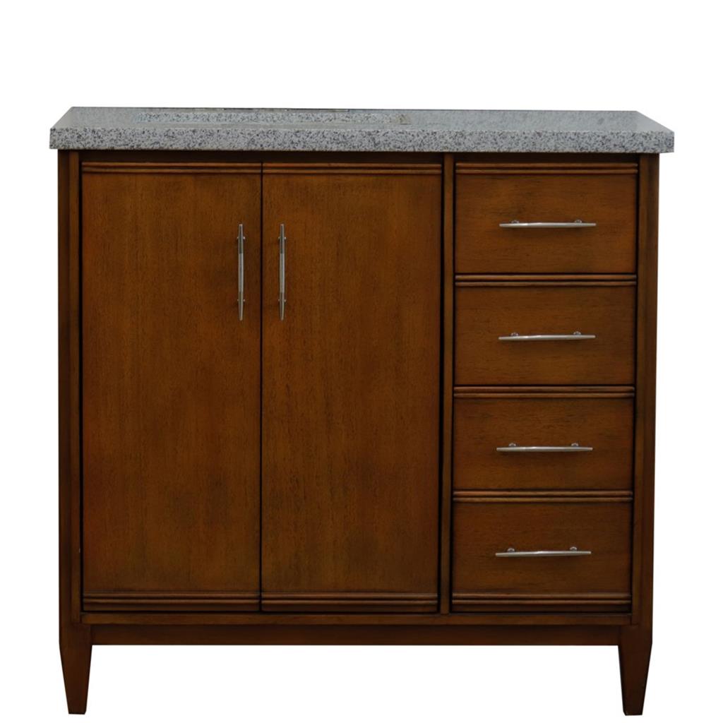 Bellaterra MCM 37" Single Vanity, Walnut, Gray Granite Top/Rectangle Sink, Left Door/Left Sink