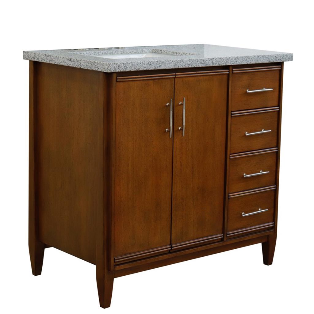 Bellaterra MCM 37" Single Vanity, Walnut, Gray Granite Top/Rectangle Sink, Left Door/Left Sink