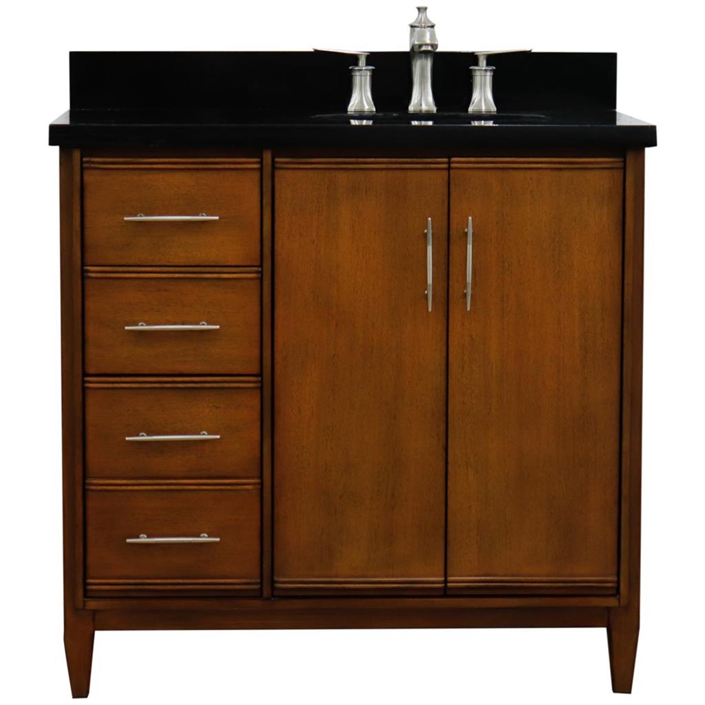 Bellaterra MCM 37" Single Vanity, Walnut, Black Galaxy Granite Top/Oval Sink, Right Door/Right Sink