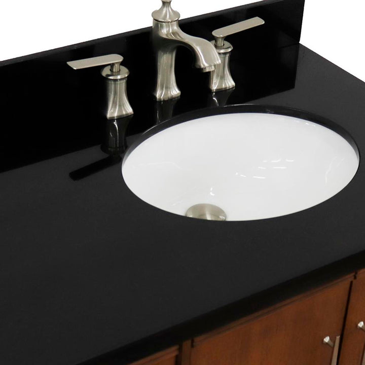 Bellaterra MCM 37" Single Vanity, Walnut, Black Galaxy Granite Top/Oval Sink, Right Door/Right Sink