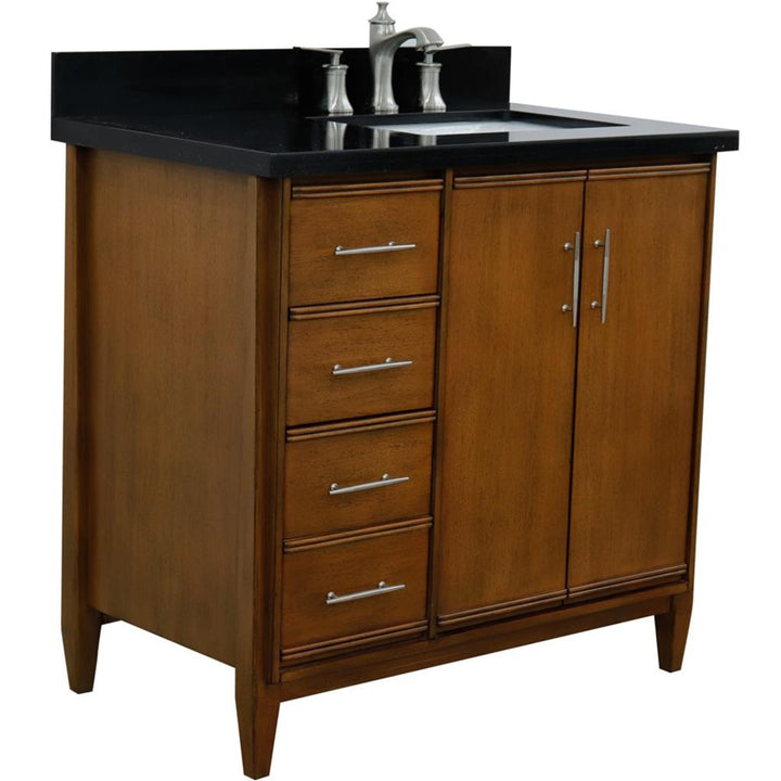 Bellaterra MCM 37" Single Vanity, Walnut, Black Galaxy Granite Top/Rectangle Sink, Right Door/Right Sink