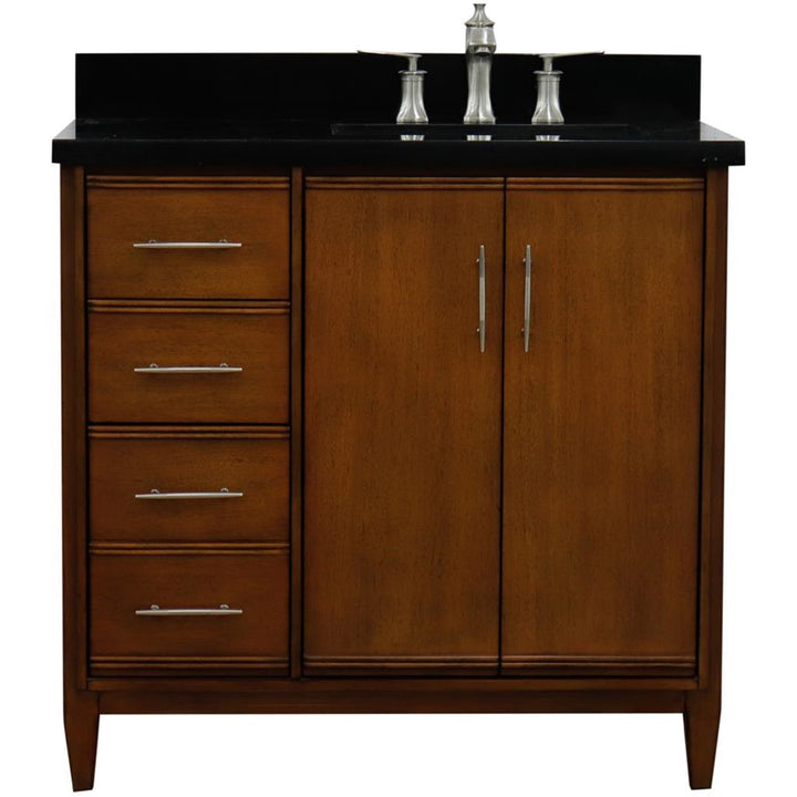 Bellaterra MCM 37" Single Vanity, Walnut, Black Galaxy Granite Top/Rectangle Sink, Right Door/Right Sink