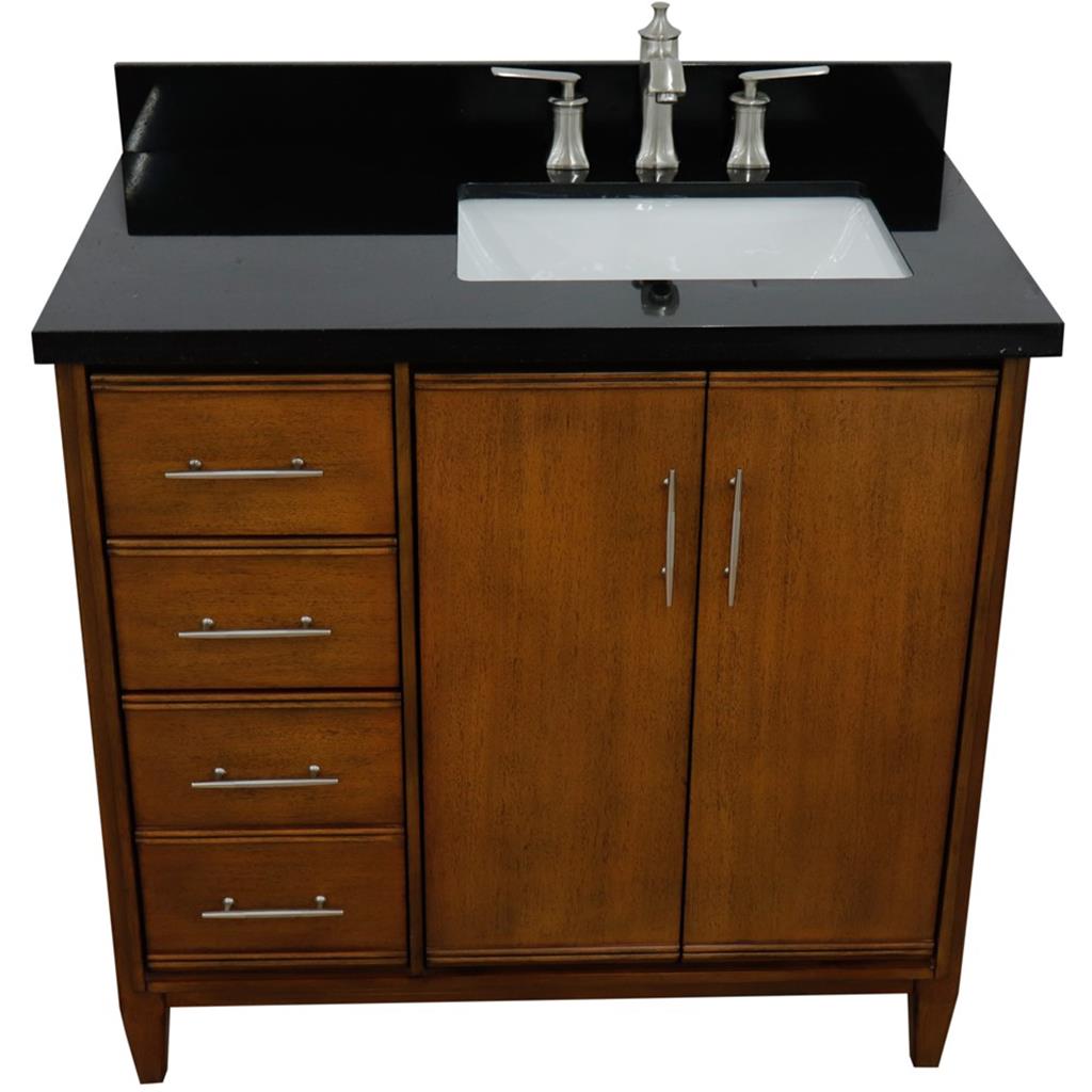 Bellaterra MCM 37" Single Vanity, Walnut, Black Galaxy Granite Top/Rectangle Sink, Right Door/Right Sink