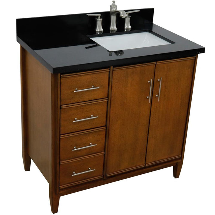 Bellaterra MCM 37" Single Vanity, Walnut, Black Galaxy Granite Top/Rectangle Sink, Right Door/Right Sink