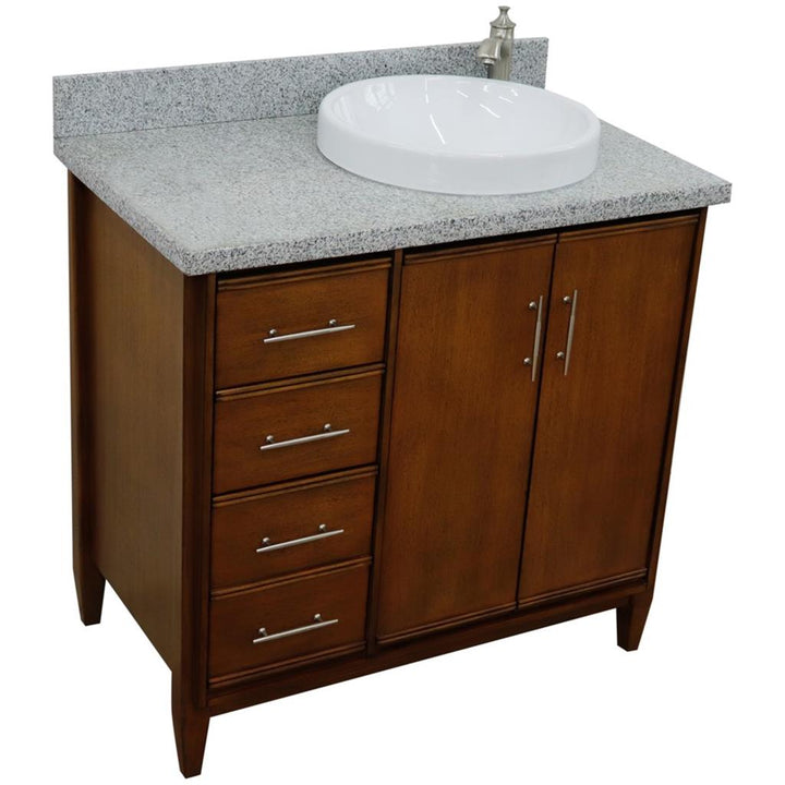 Bellaterra MCM 37" Single Vanity, Walnut, Gray Granite Top/Round Sink, Right Door/Right Sink