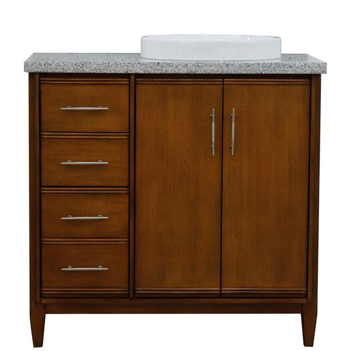 Bellaterra MCM 37" Single Vanity, Walnut, Gray Granite Top/Round Sink, Right Door/Right Sink