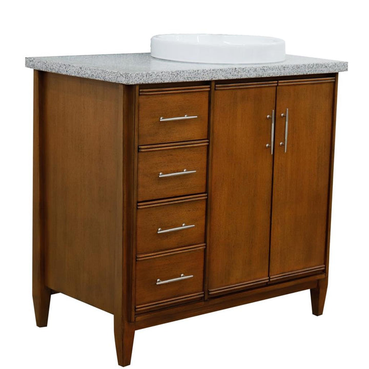 Bellaterra MCM 37" Single Vanity, Walnut, Gray Granite Top/Round Sink, Right Door/Right Sink