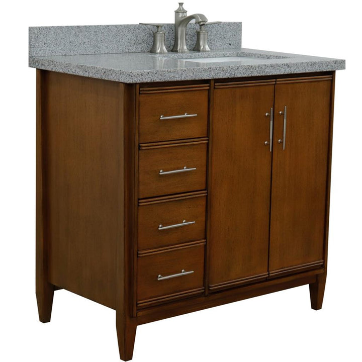 Bellaterra MCM 37" Single Vanity, Walnut, Gray Granite Top/Rectangle Sink, Right Door/Right Sink