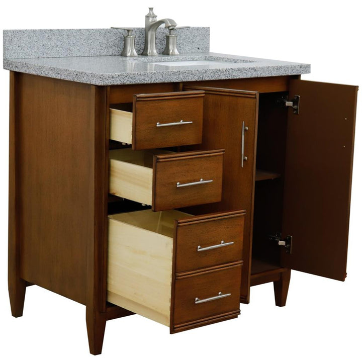 Bellaterra MCM 37" Single Vanity, Walnut, Gray Granite Top/Rectangle Sink, Right Door/Right Sink