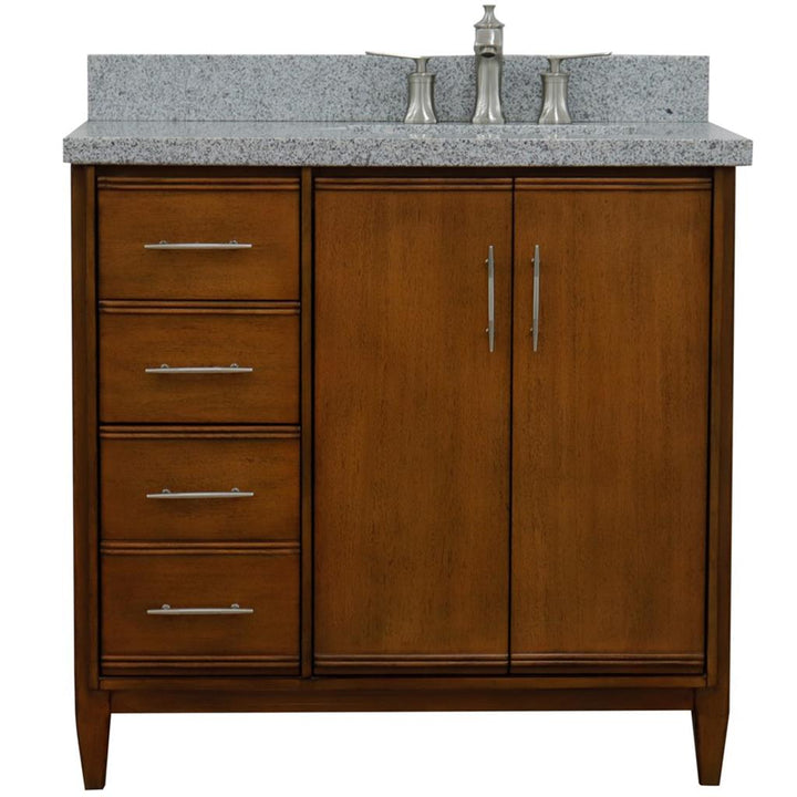 Bellaterra MCM 37" Single Vanity, Walnut, Gray Granite Top/Rectangle Sink, Right Door/Right Sink