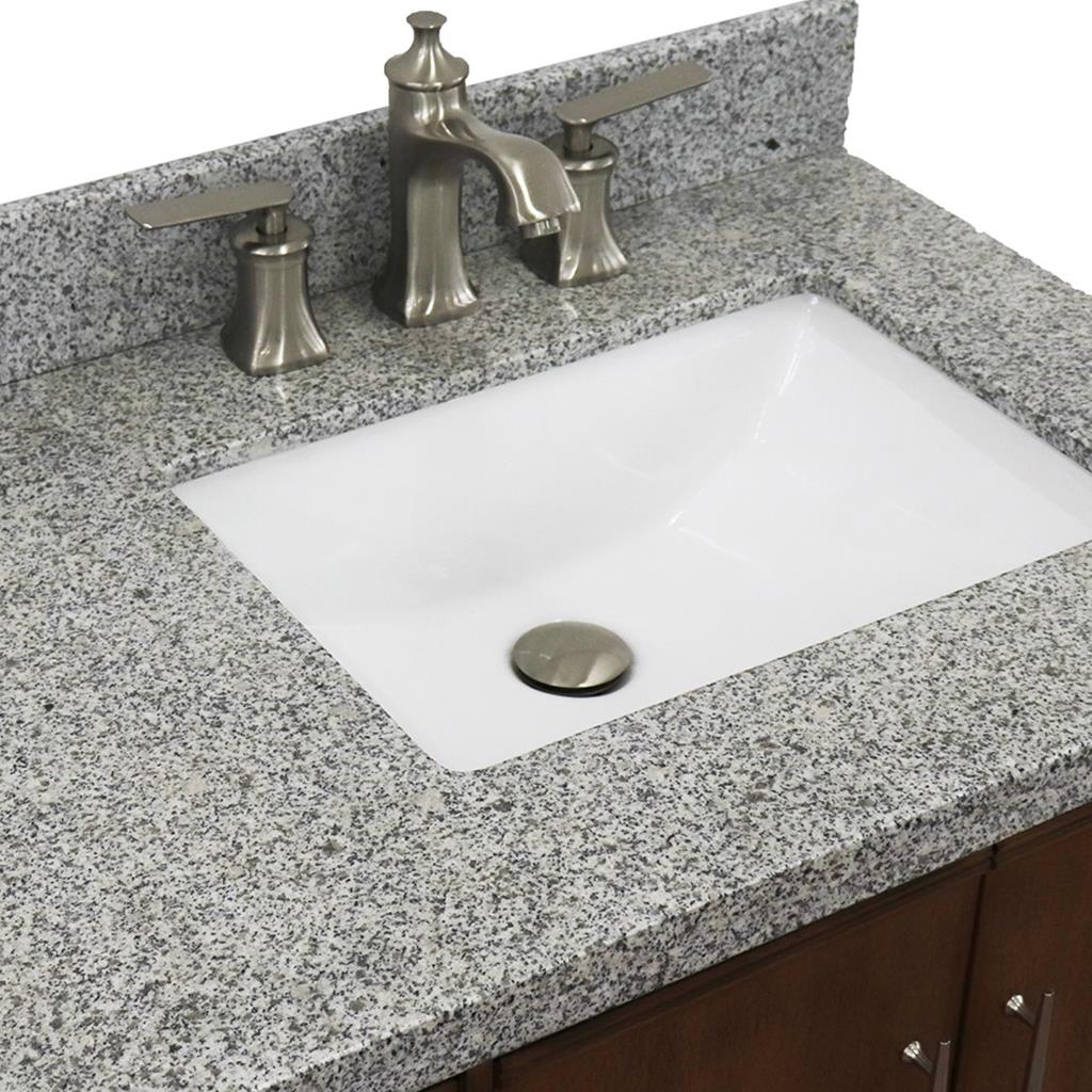 Bellaterra MCM 37" Single Vanity, Walnut, Gray Granite Top/Rectangle Sink, Right Door/Right Sink