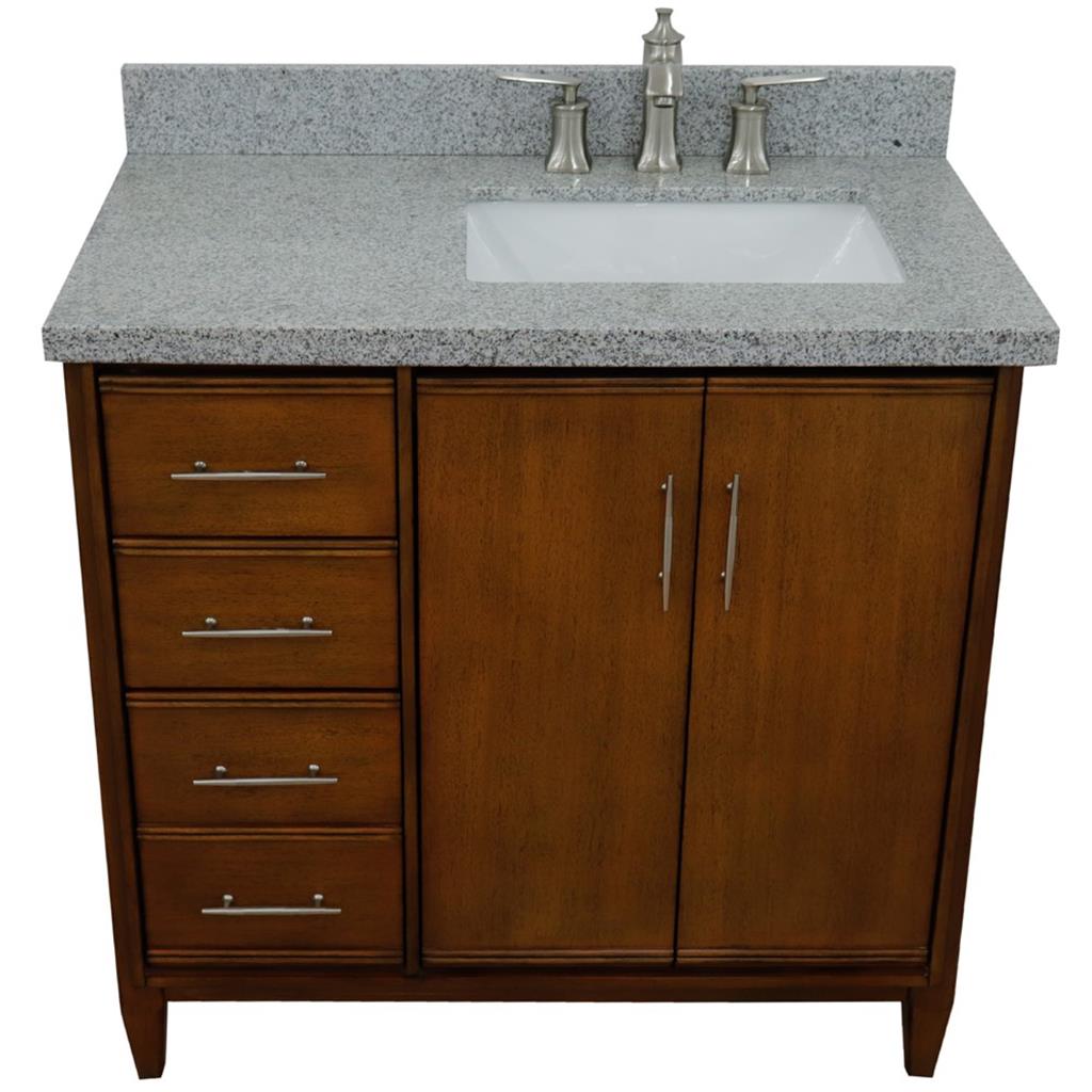 Bellaterra MCM 37" Single Vanity, Walnut, Gray Granite Top/Rectangle Sink, Right Door/Right Sink