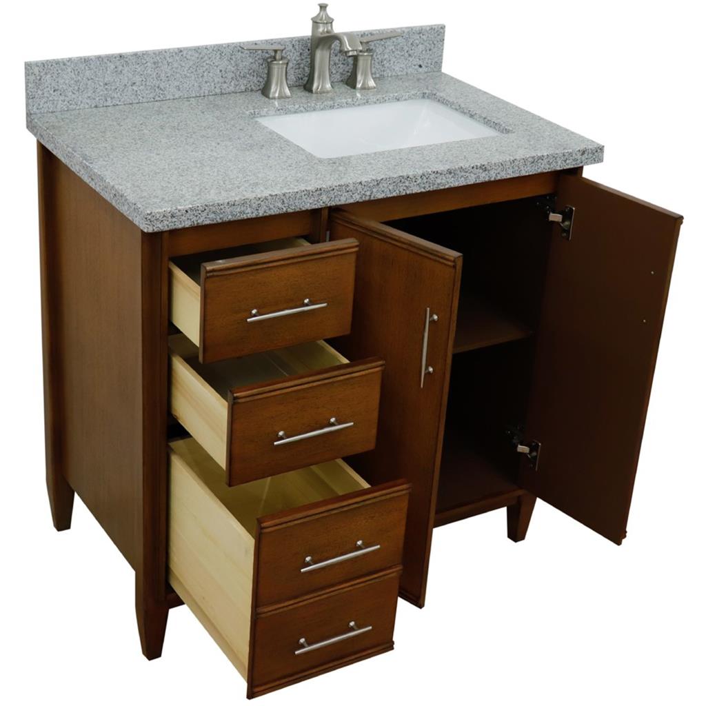 Bellaterra MCM 37" Single Vanity, Walnut, Gray Granite Top/Rectangle Sink, Right Door/Right Sink