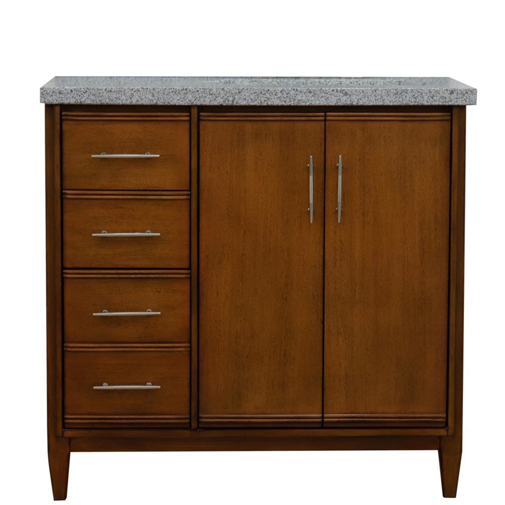 Bellaterra MCM 37" Single Vanity, Walnut, Gray Granite Top/Rectangle Sink, Right Door/Right Sink