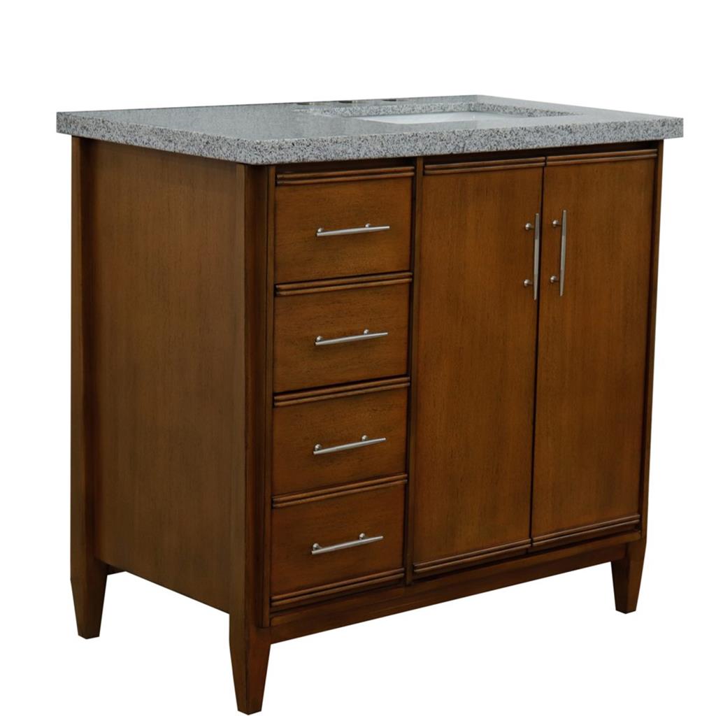 Bellaterra MCM 37" Single Vanity, Walnut, Gray Granite Top/Rectangle Sink, Right Door/Right Sink