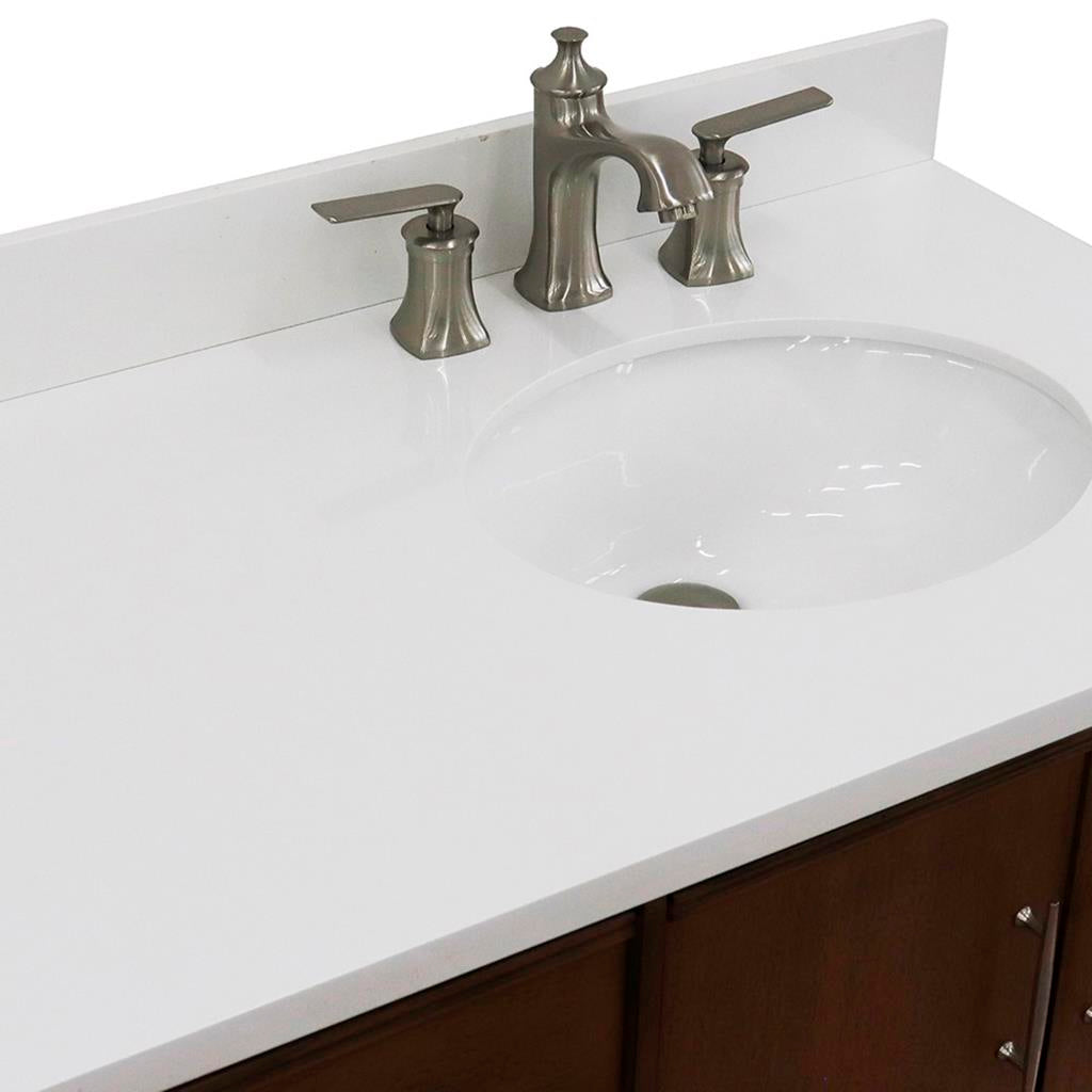 Bellaterra MCM 37" Single Vanity, Walnut, White Quartz Top/Oval Sink, Right Door/Right Sink