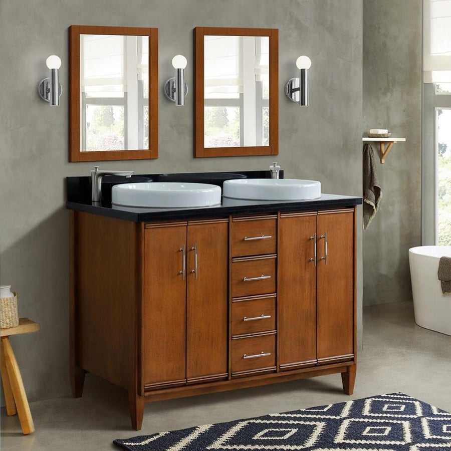 Bellaterra Home MCM 48" Walnut Double Vanity, Round Sink Black Galaxy Granite#top-options_black-galaxy-granite