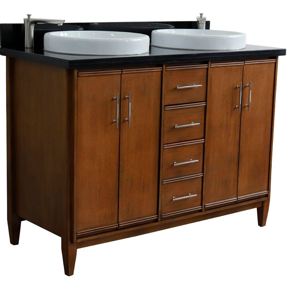 Bellaterra Home MCM 48" Walnut Double Vanity, Round Sink Black Galaxy Granite#top-options_black-galaxy-granite