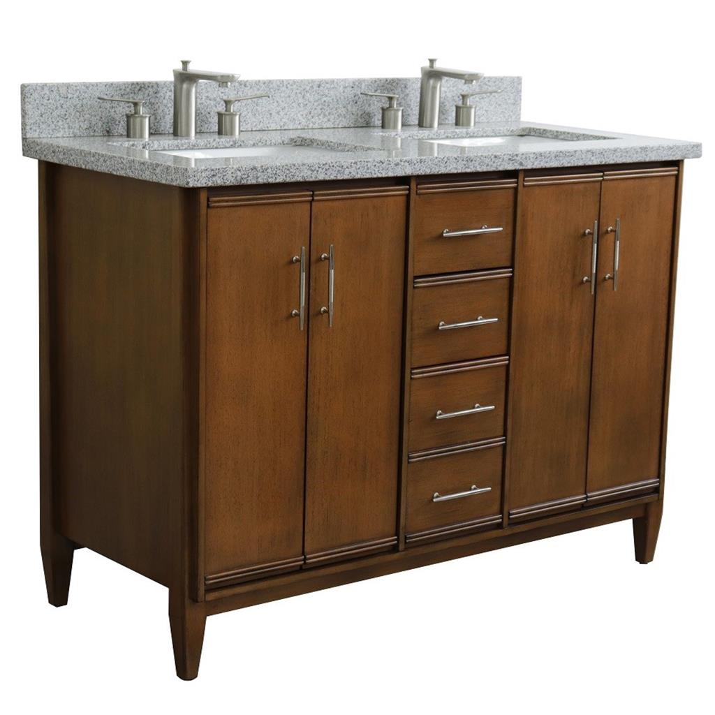 Bellaterra MCM 49" Double Vanity, Walnut, Gray Granite Top/Rectangle Sink