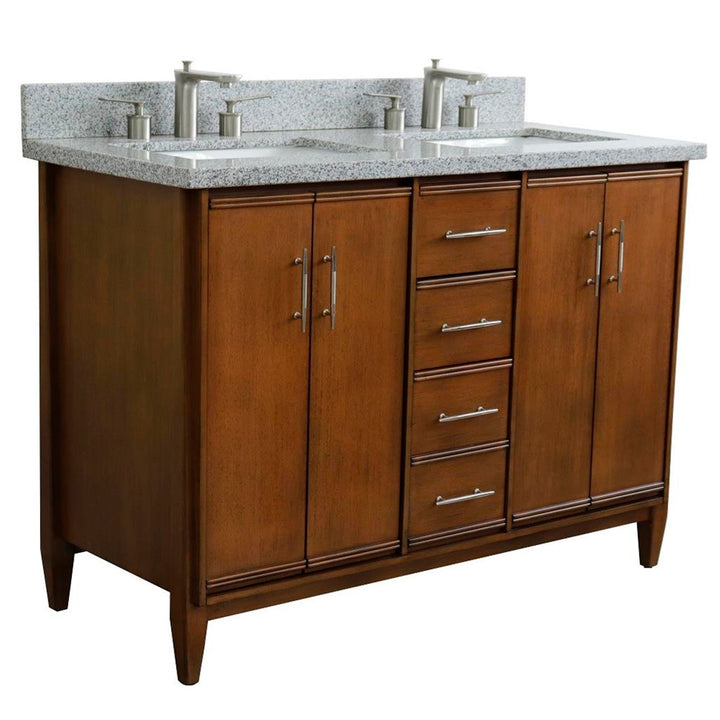 Bellaterra MCM 49" Double Vanity, Walnut, Gray Granite Top/Rectangle Sink