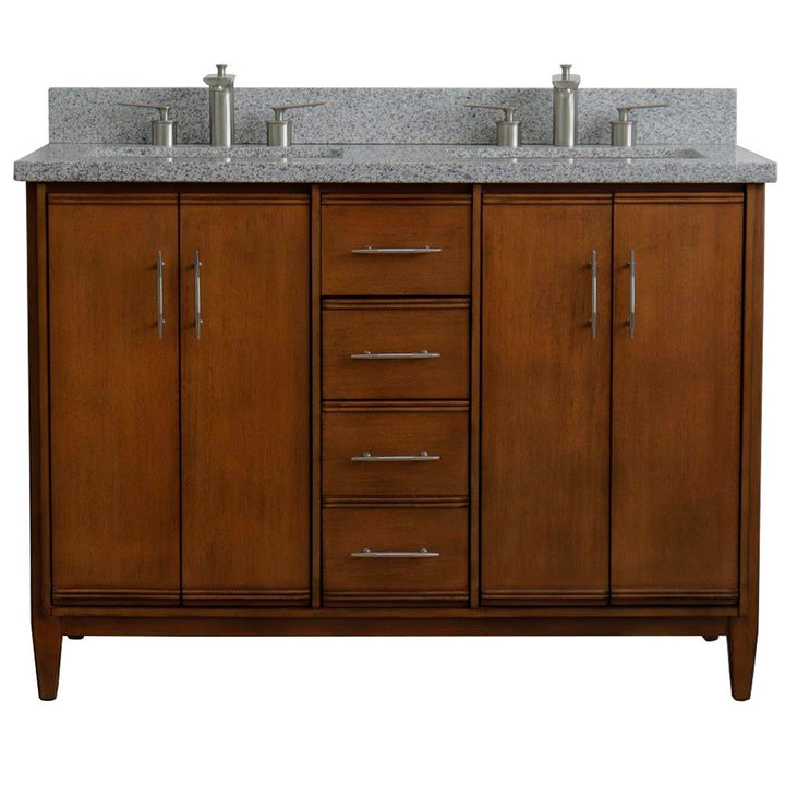 Bellaterra MCM 49" Double Vanity, Walnut, Gray Granite Top/Rectangle Sink