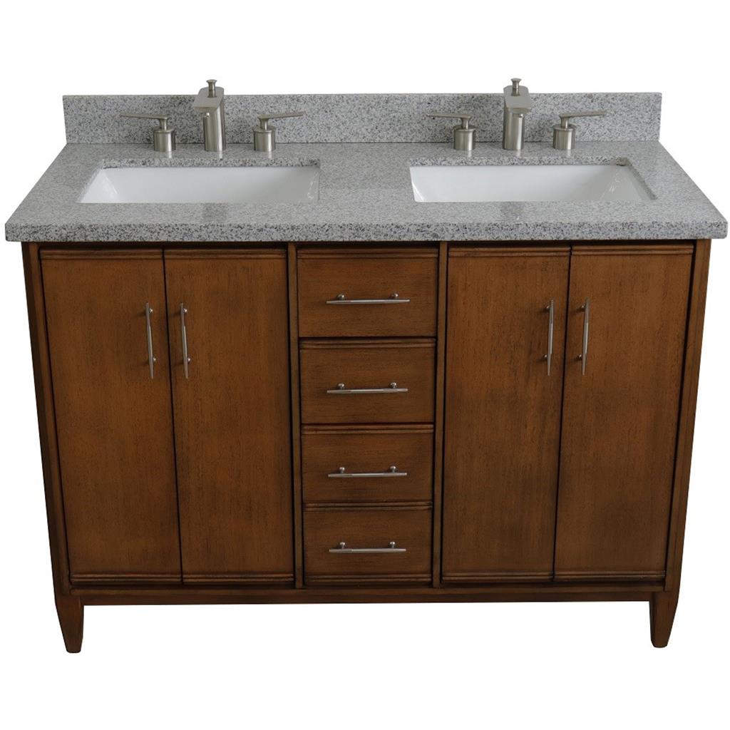 Bellaterra MCM 49" Double Vanity, Walnut, Gray Granite Top/Rectangle Sink