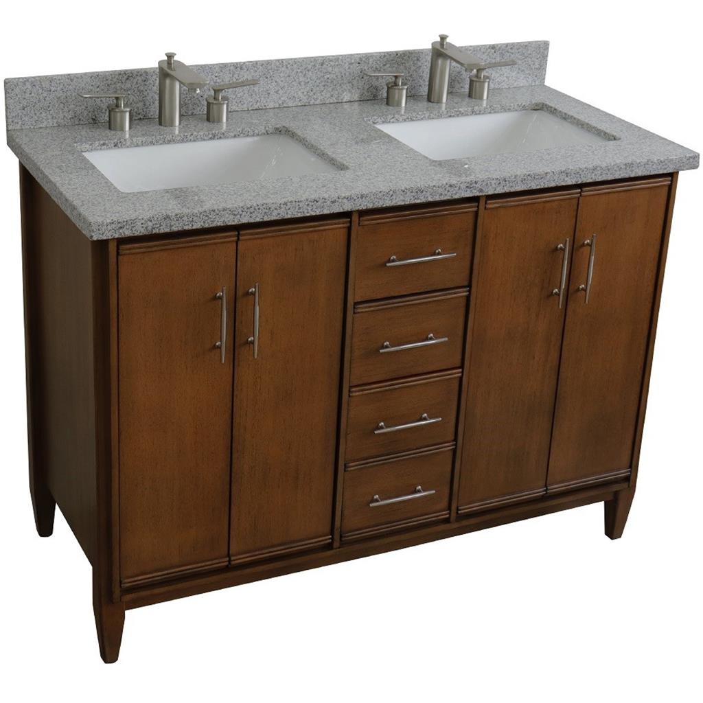 Bellaterra MCM 49" Double Vanity, Walnut, Gray Granite Top/Rectangle Sink