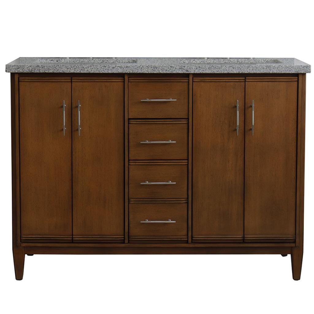 Bellaterra MCM 49" Double Vanity, Walnut, Gray Granite Top/Rectangle Sink