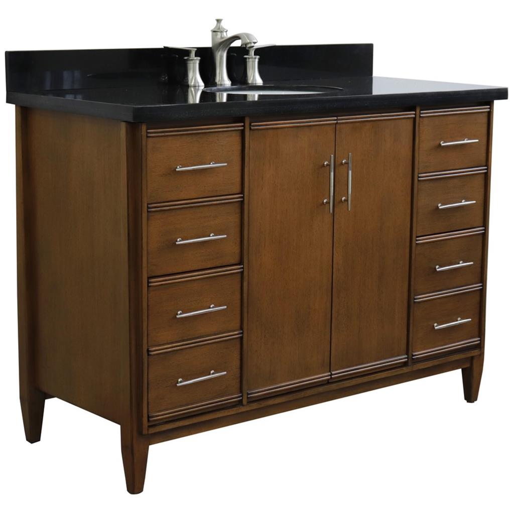 Bellaterra MCM 49" Single Vanity, Walnut, Black Galaxy Granite Top/Oval Sink