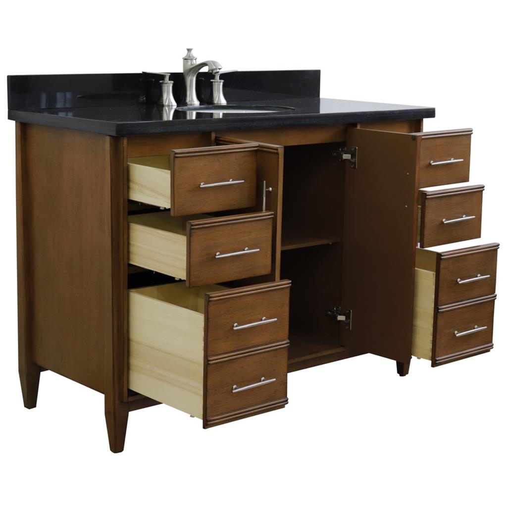 Bellaterra MCM 49" Single Vanity, Walnut, Black Galaxy Granite Top/Oval Sink