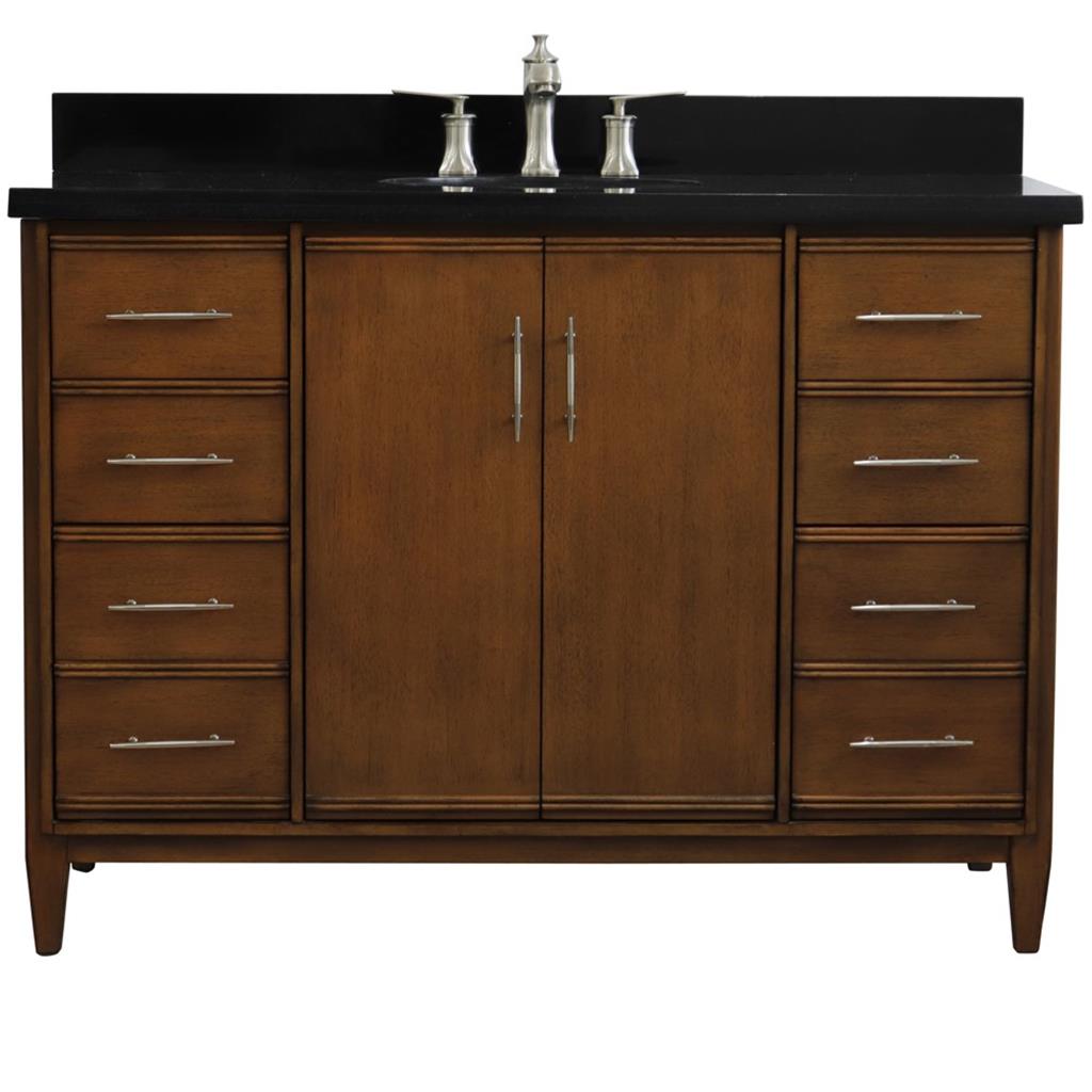 Bellaterra MCM 49" Single Vanity, Walnut, Black Galaxy Granite Top/Oval Sink