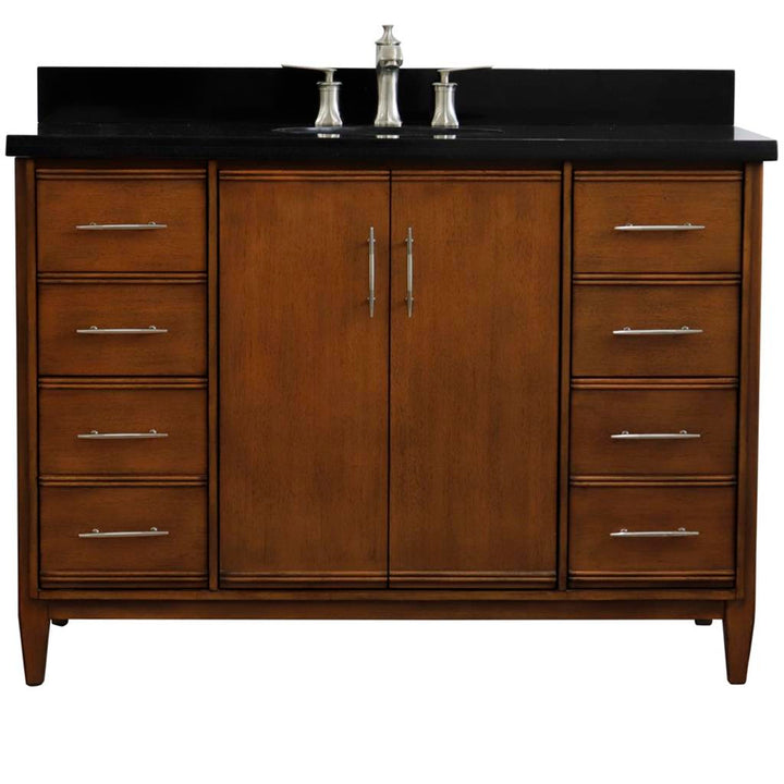 Bellaterra MCM 49" Single Vanity, Walnut, Black Galaxy Granite Top/Oval Sink