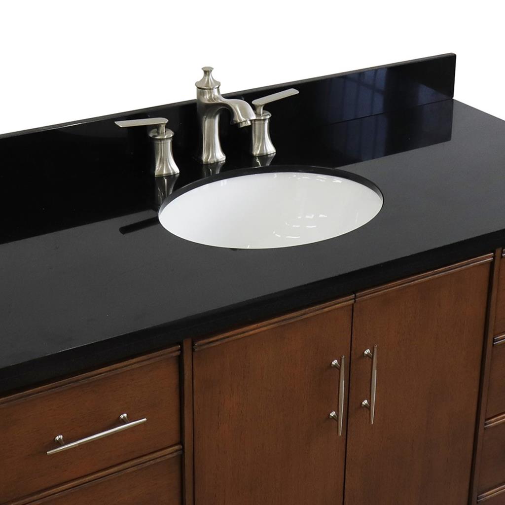 Bellaterra MCM 49" Single Vanity, Walnut, Black Galaxy Granite Top/Oval Sink